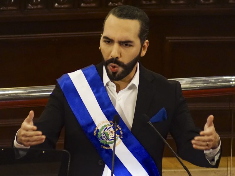 Salvadoran President Nayib Bukele gestures during a speech for his second anniversary in power on June 1, 2021 in San Salvador, El Salvador. Photo by Emerson Flores/APHOTOGRAFIA/Getty Images