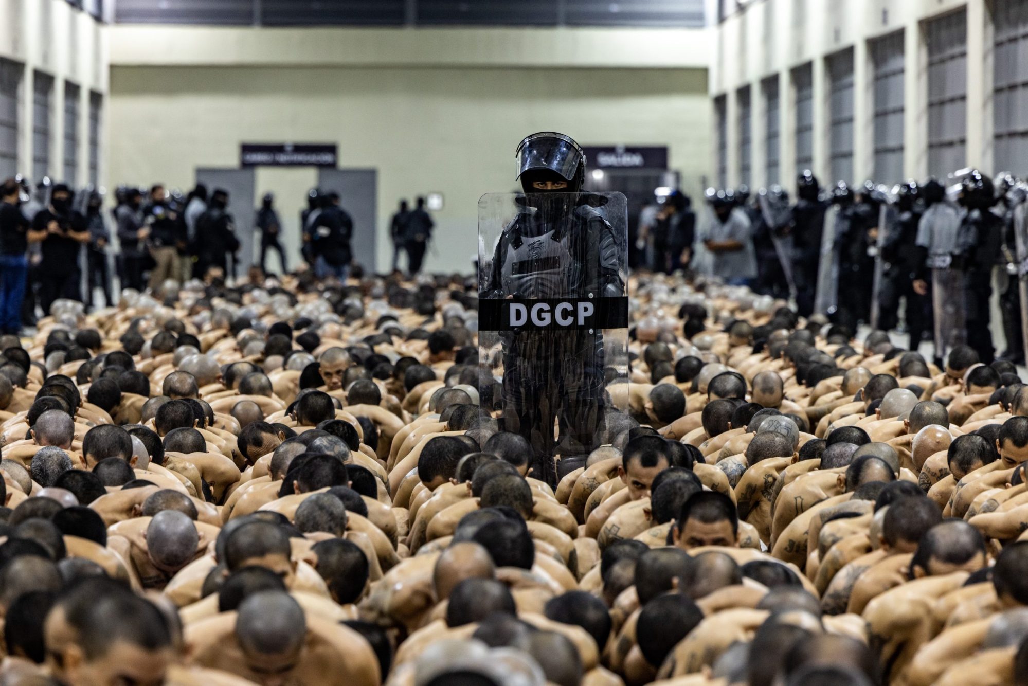 A second group of 2,000 detainees are moved overnight to the mega-prison Terrorist Confinement Centre on March 15, 2023 in Tecoluca, El Salvador. Photo by Handout/Presidencia El Salvador via Getty Images