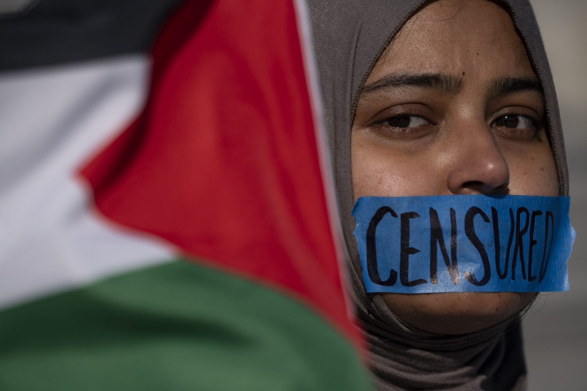 Activists take part in a silent demonstration at the Capitol Building stairs to demand a ceasefire and urgent humanitarian action for Gaza and the Palestinian people on November 8, 2023, in Washington DC, US. The activists also showed support to the Congresswoman Rashida Tlaib after the House passed a resolution to censure her over her comments in response to the Israeli attack on Gaza.